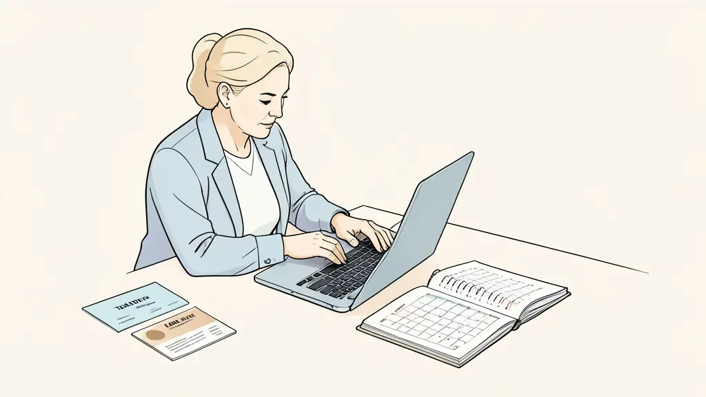 Trader checking a payout request on a laptop, identity documents arranged nearby, calendar open beside a risk journal